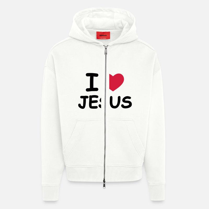I Love Jesus - Veste à capuche bio épaisse oversize fabriqué en UE - OFF WHITE