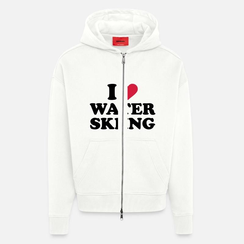 I love Water skiing - Veste à capuche bio épaisse oversize fabriqué en UE - OFF WHITE