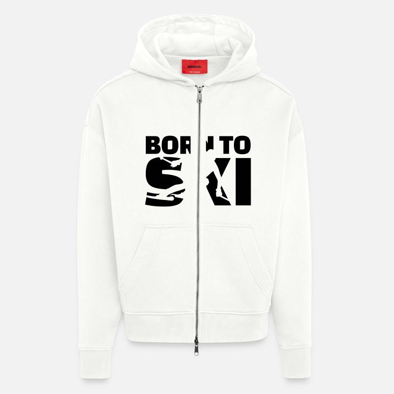Born to Ski - Veste à capuche bio épaisse oversize fabriqué en UE - OFF WHITE