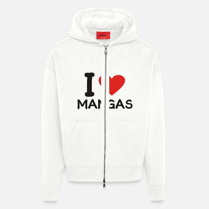 j'aime les mangas - Veste à capuche bio épaisse oversize fabriqué en UE - OFF WHITE