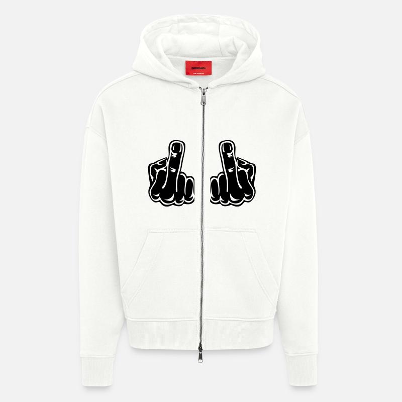 Stinking finger double hands - Zip Hoodie - made by SPREAD - OFF WHITE