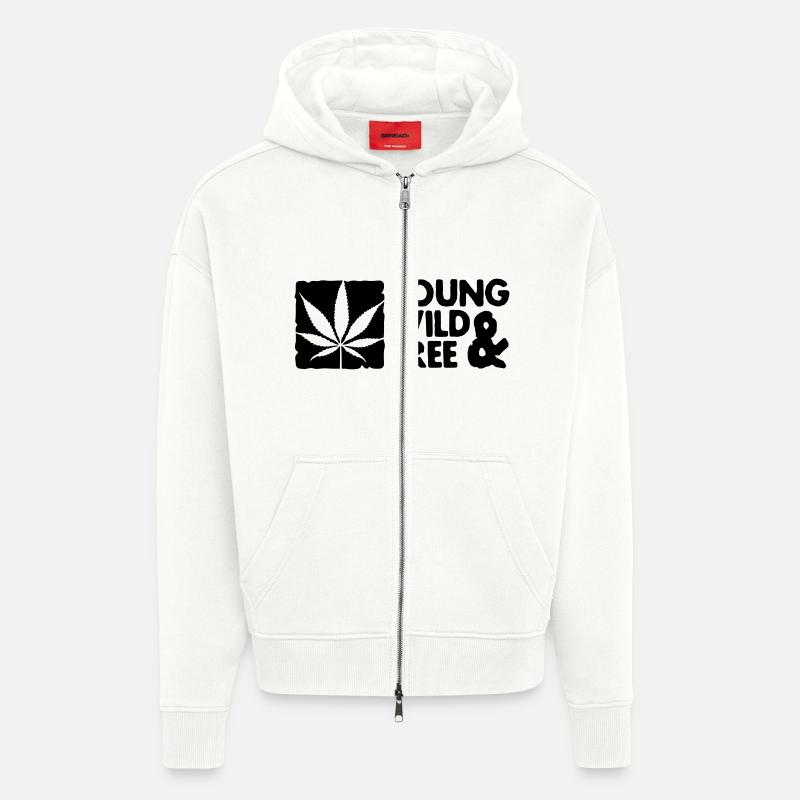 young wild and free weed leaf boxed - Veste à capuche bio épaisse oversize fabriqué en UE - OFF WHITE