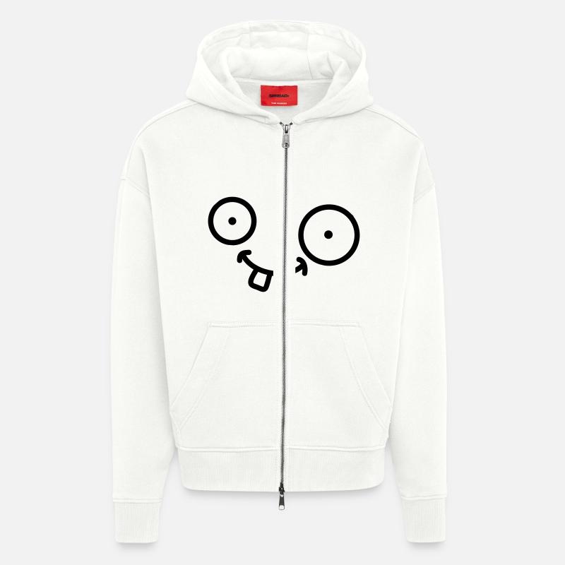 Funny Comic Face - Veste à capuche bio épaisse oversize fabriqué en UE - OFF WHITE