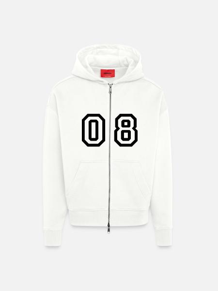 number - 08 - zero eight - Zip Hoodie - made by SPREAD - OFF WHITE