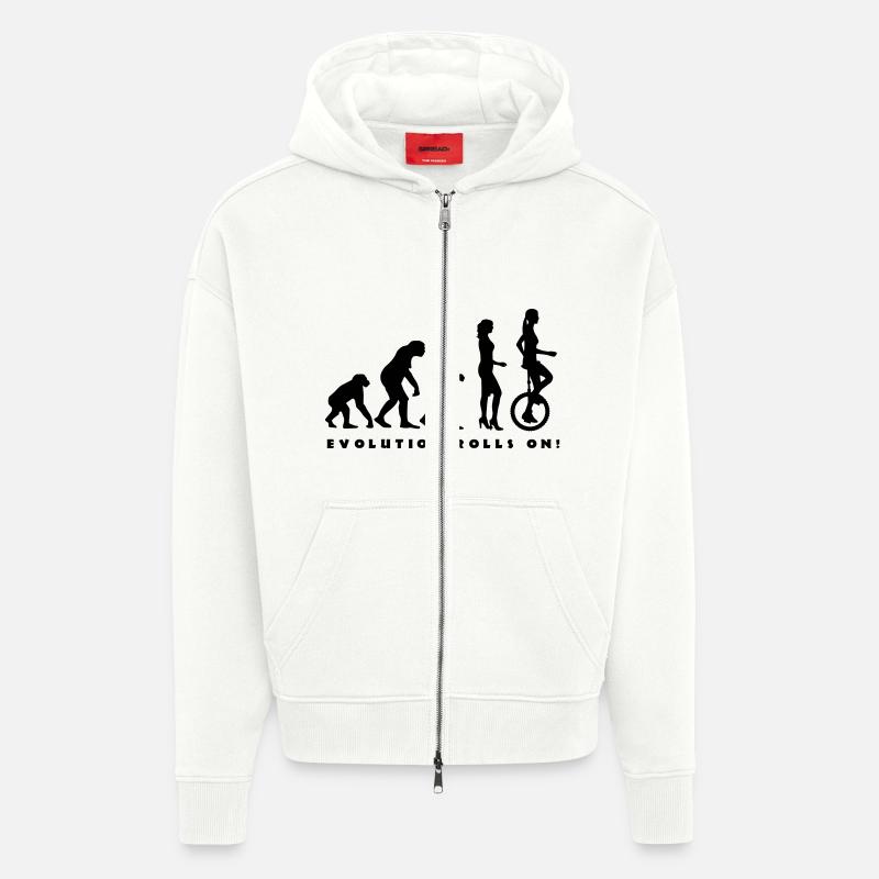 evolution_einradfahrerin_1c_b - Zip Hoodie - made by SPREAD - OFF WHITE
