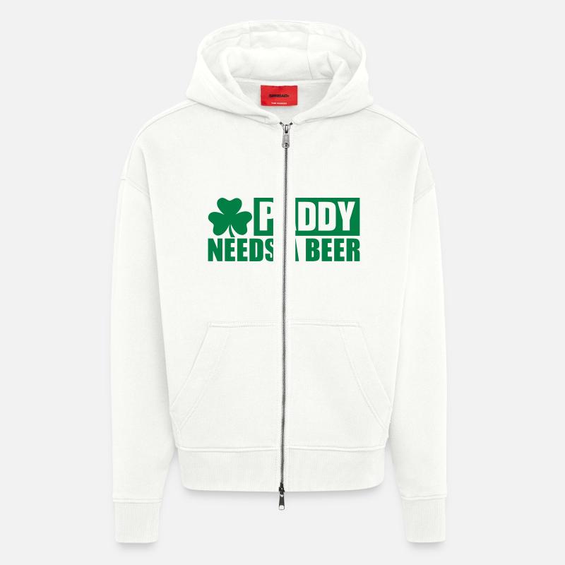 Paddy needs a Beer - Veste à capuche bio épaisse oversize fabriqué en UE - OFF WHITE
