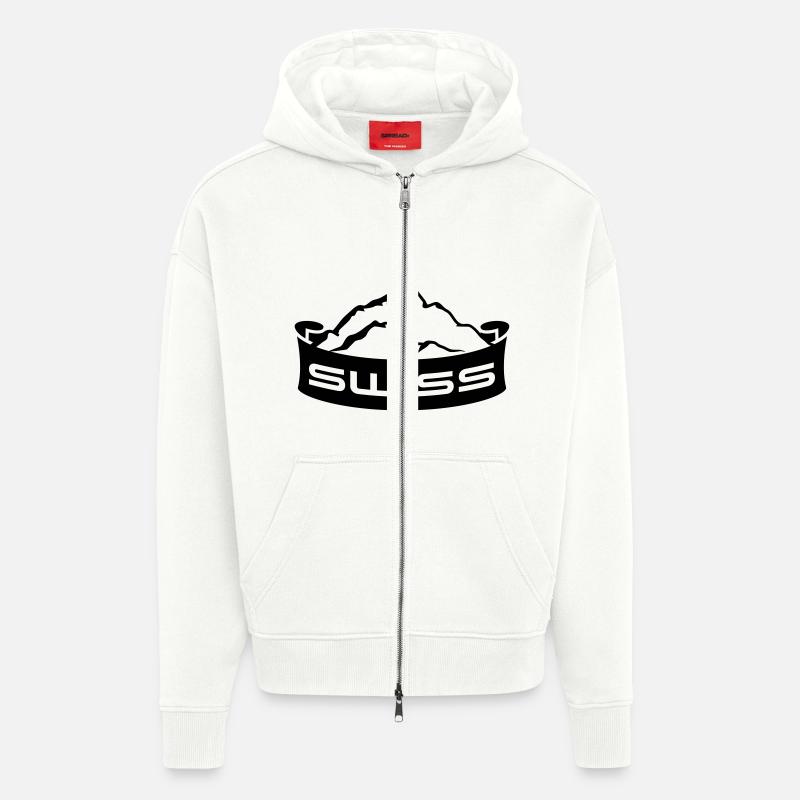 Swiss Mountain Banner Logo - Veste à capuche bio épaisse oversize fabriqué en UE - OFF WHITE