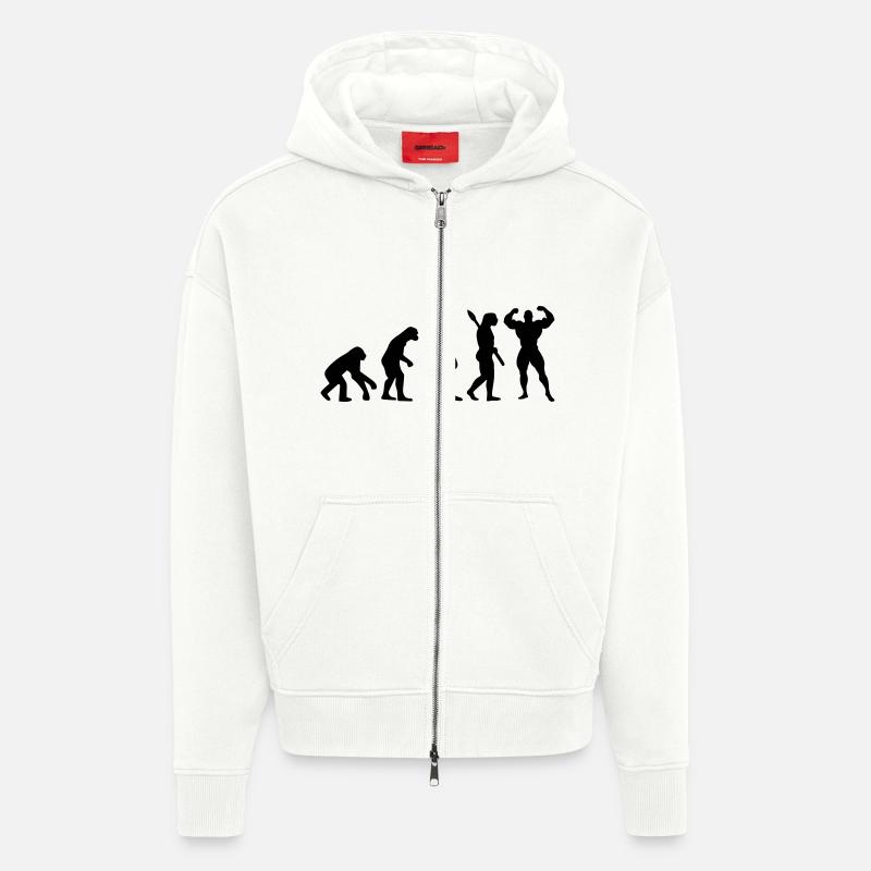 Evolution of Bodybuilder - Veste à capuche bio épaisse oversize fabriqué en UE - OFF WHITE