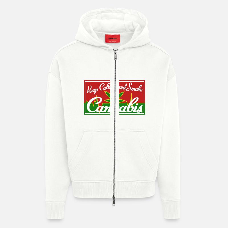 keep calm and smoke cannabis - Veste à capuche bio épaisse oversize fabriqué en UE - OFF WHITE