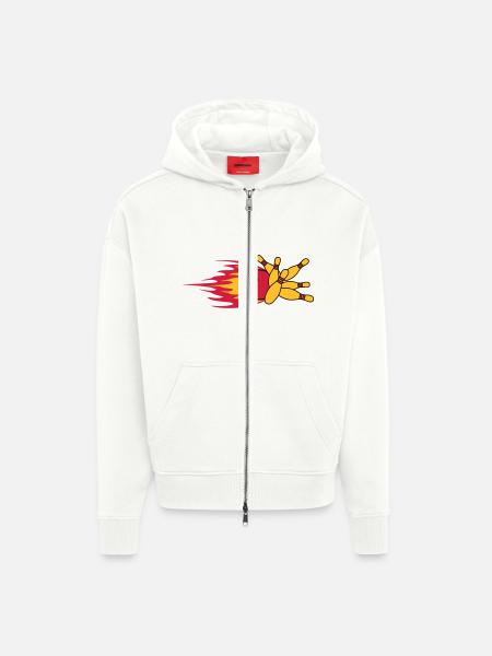 fast fire flames bowling pins upset strike hit - Zip Hoodie - made by SPREAD - OFF WHITE