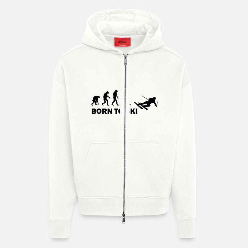 born to ski - Veste à capuche bio épaisse oversize fabriqué en UE - OFF WHITE
