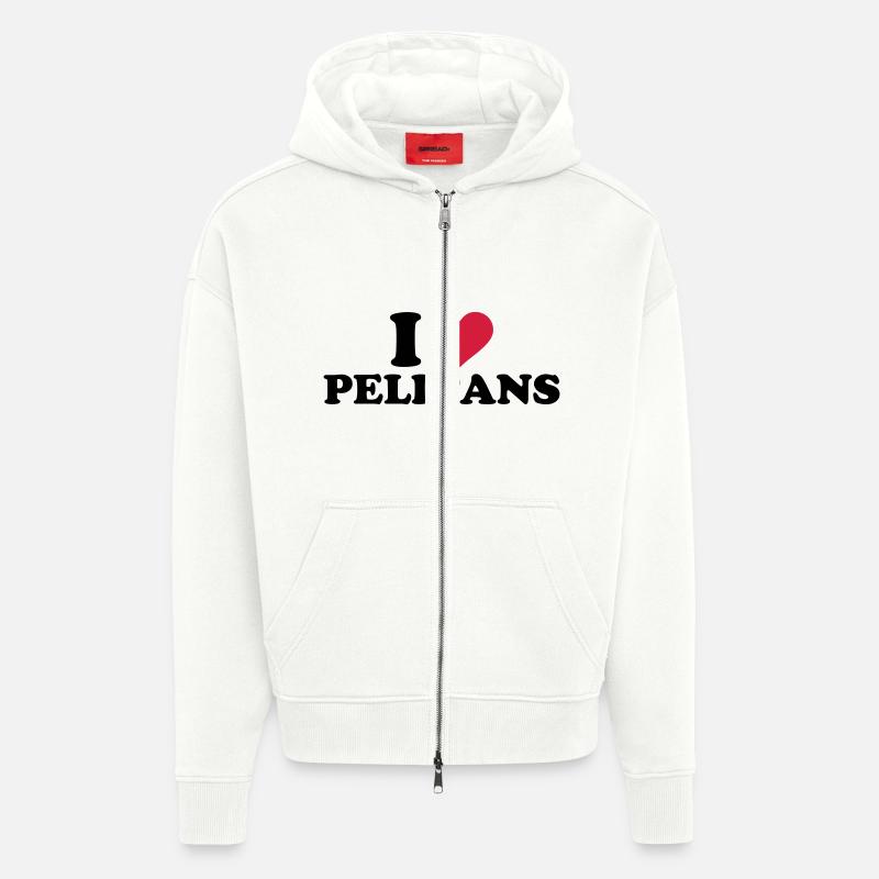 I love pelicans - Veste à capuche bio épaisse oversize fabriqué en UE - OFF WHITE
