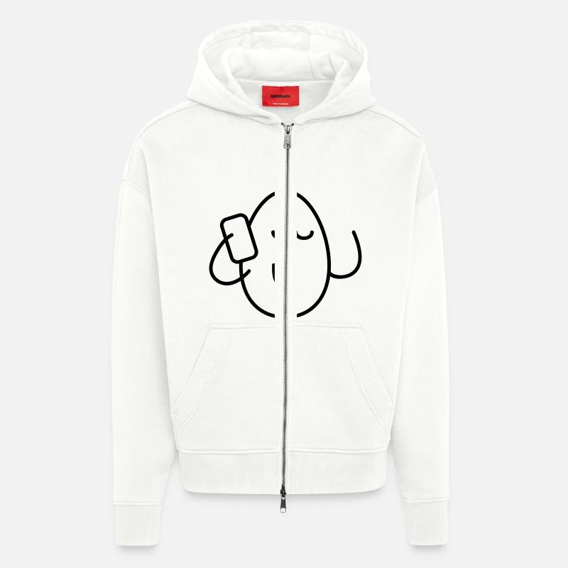 Oeuf avec téléphone-EiPhone - Veste à capuche bio épaisse oversize fabriqué en UE - OFF WHITE