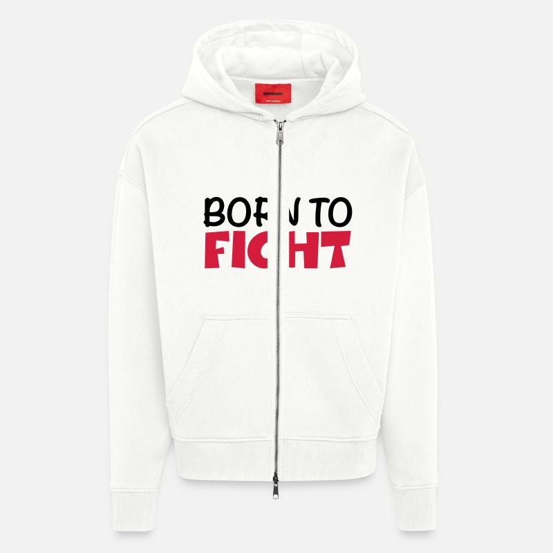 Born to fight - Veste à capuche bio épaisse oversize fabriqué en UE - OFF WHITE