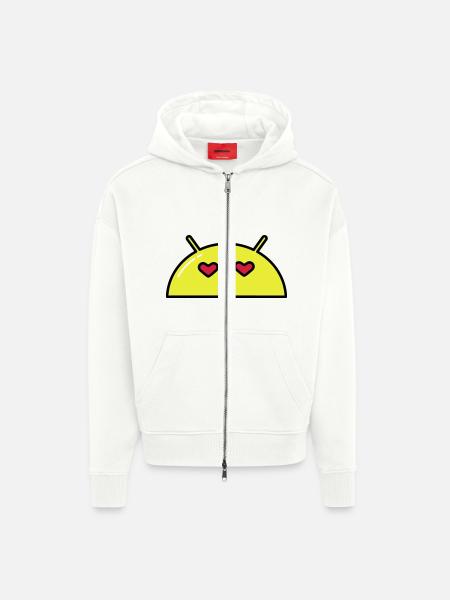 Love Alien Face Emoticon - Zip Hoodie - made by SPREAD - OFF WHITE