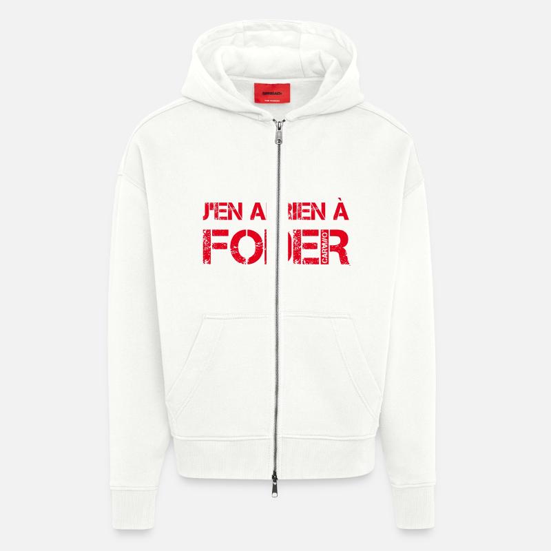 J'en ai rien a foder - Veste à capuche bio épaisse oversize fabriqué en UE - OFF WHITE