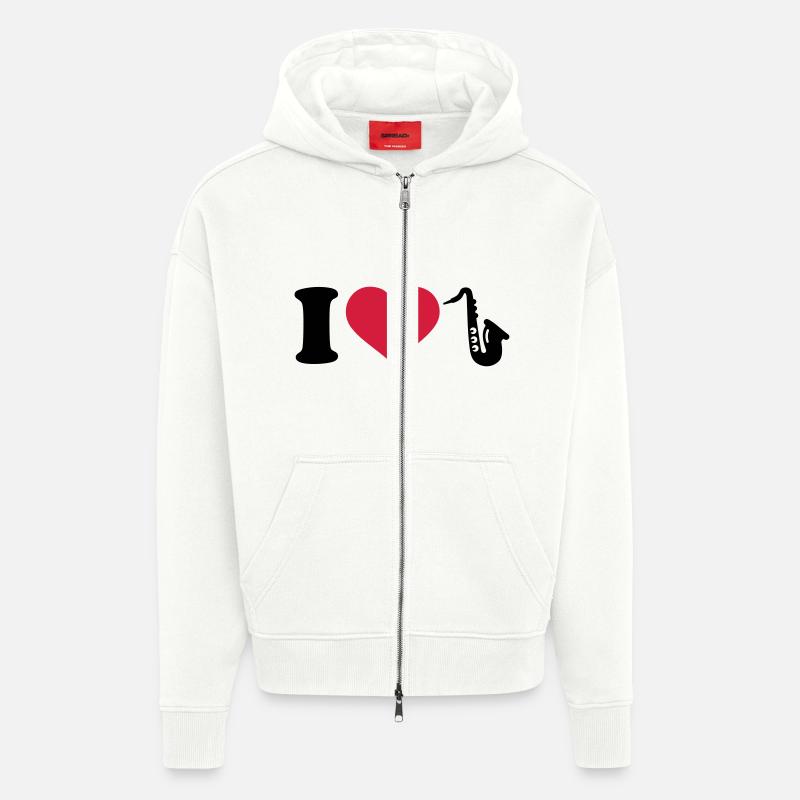 I love Saxophone - Veste à capuche bio épaisse oversize fabriqué en UE - OFF WHITE
