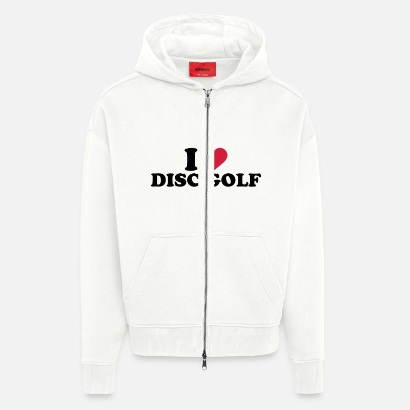 I love Disc Golf - Veste à capuche bio épaisse oversize fabriqué en UE - OFF WHITE