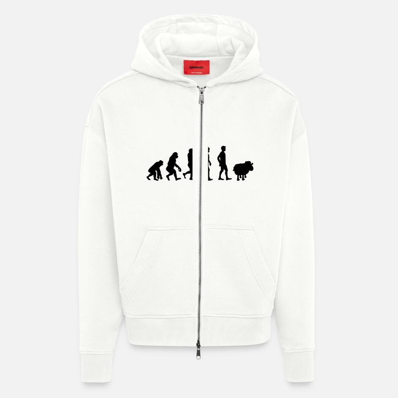 evolution mouton cadeau anti-système complotiste - Veste à capuche bio épaisse oversize fabriqué en UE - OFF WHITE