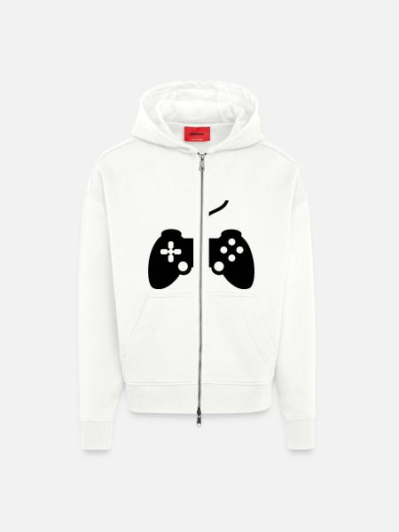 gamer_controller__f1 - Veste à capuche bio épaisse oversize fabriqué en UE - OFF WHITE