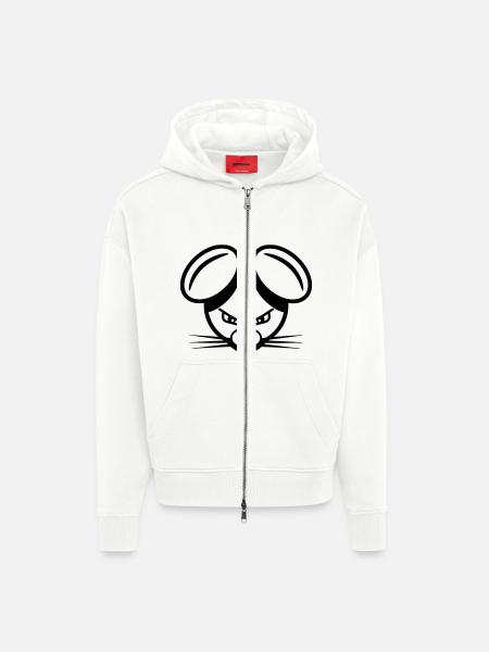 angry mouse - Zip Hoodie - made by SPREAD - OFF WHITE