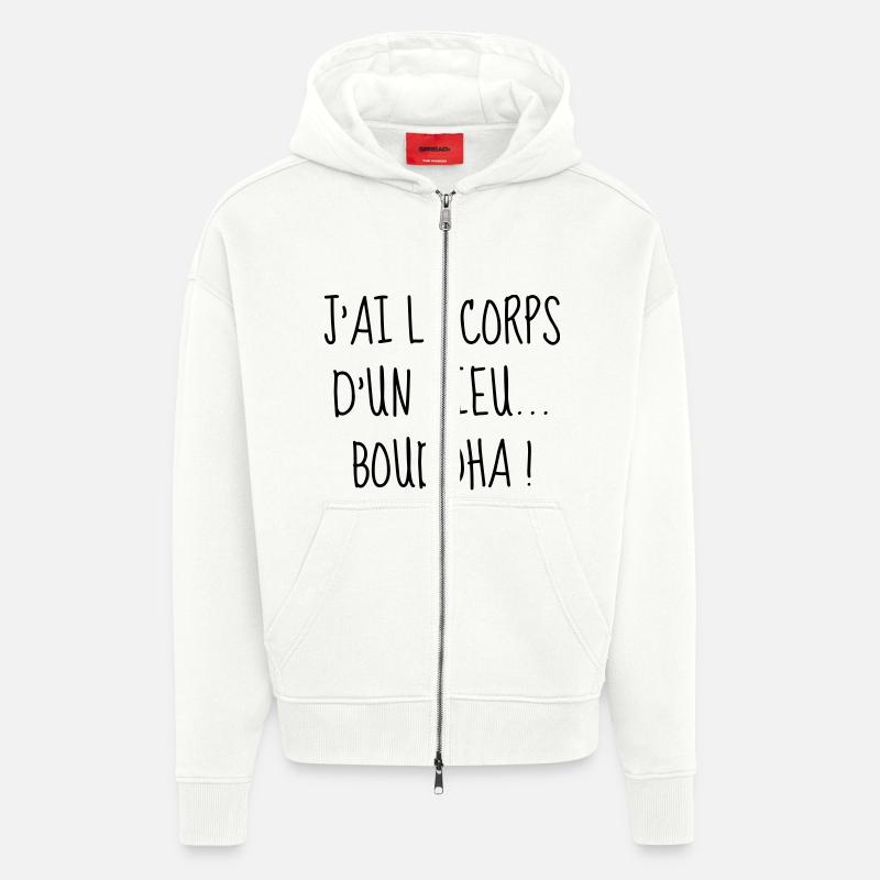 Bouddha - Gros - Grosse - Citation - Humour - Fun - Veste à capuche bio épaisse oversize fabriqué en UE - OFF WHITE