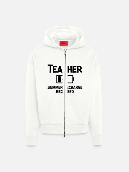 Teacher Summer Recharge Required - Zip Hoodie - made by SPREAD - OFF WHITE