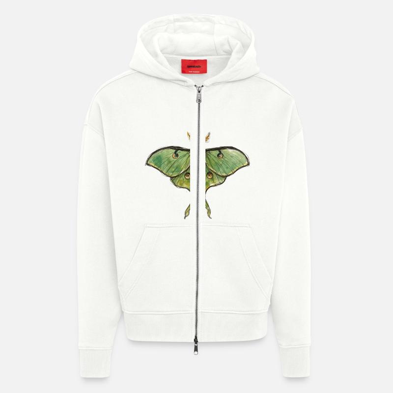 Luna Moth Nocturnal Magic - Veste à capuche bio épaisse oversize fabriqué en UE - OFF WHITE