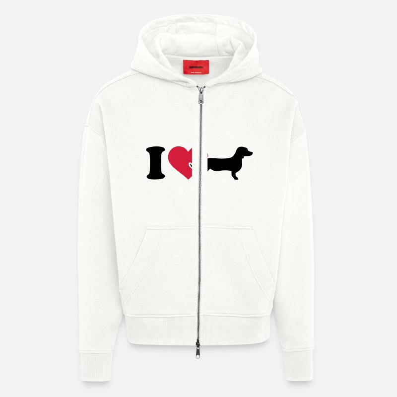 I love Teckel - Veste à capuche bio épaisse oversize fabriqué en UE - OFF WHITE
