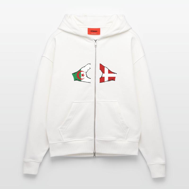 Algérie Danemark Drapeau Mains Coeur Forme Veste à capuche bio épaisse oversize fabriqué en UE