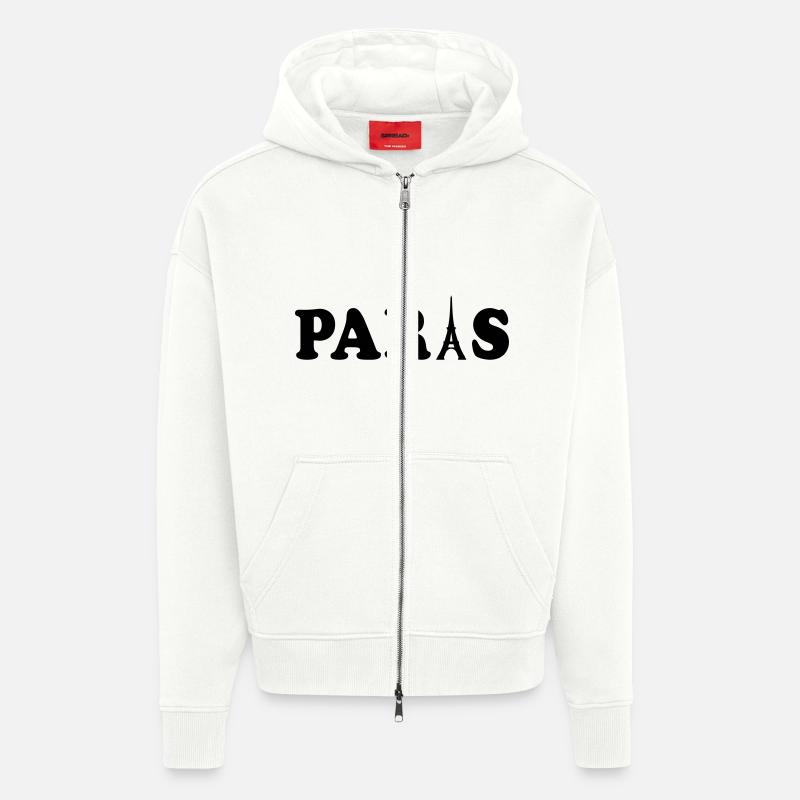 paris Tour Eiffel - Veste à capuche bio épaisse oversize fabriqué en UE - OFF WHITE