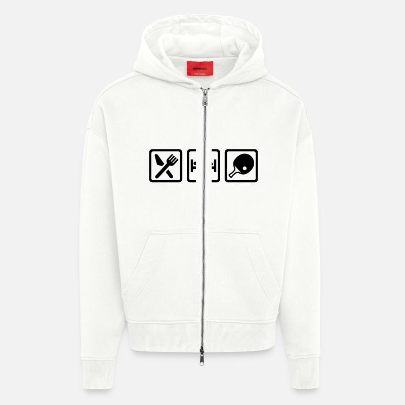 Eat Sleep Ping Pong - Veste à capuche bio épaisse oversize fabriqué en UE - OFF WHITE