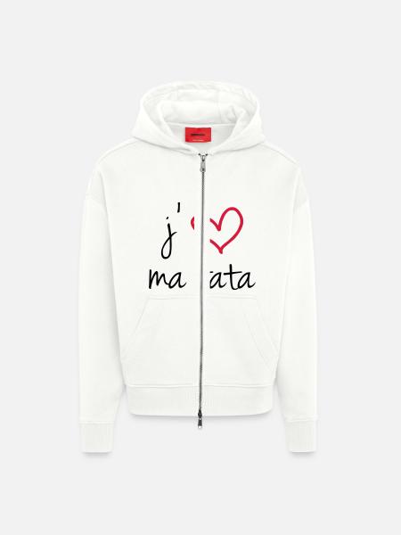 j'aime ma tata - Veste à capuche bio épaisse oversize fabriqué en UE - OFF WHITE