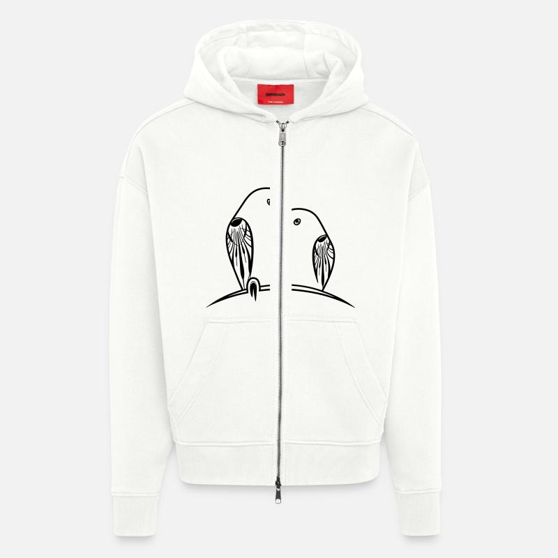 perruches oiseaux - Veste à capuche bio épaisse oversize fabriqué en UE - OFF WHITE
