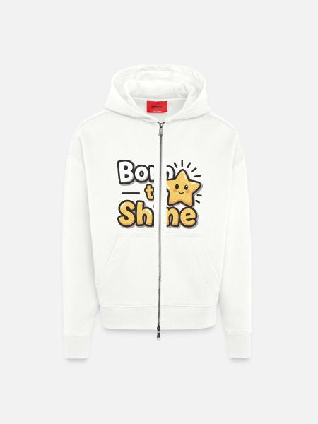 Né pour briller – Strahlender Stern - Veste à capuche bio épaisse oversize fabriqué en UE - OFF WHITE