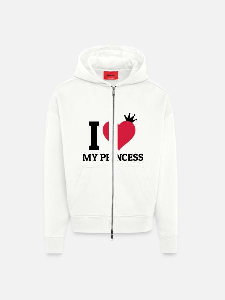 I love my Princess jag älskar min prinsessa - Heavyweight Oversized Organic Zip Hoodie Made in EU - OFF WHITE