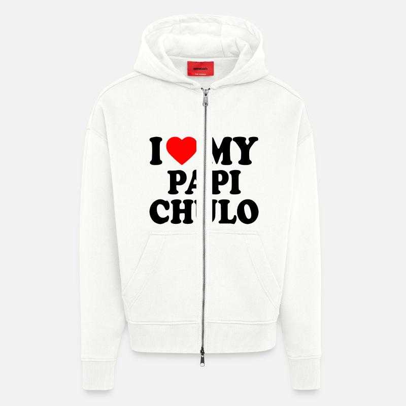 I love my papi chulo - Veste à capuche bio épaisse oversize fabriqué en UE - OFF WHITE