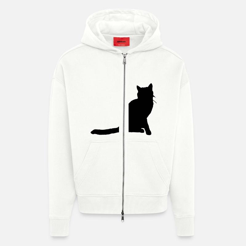 Vector Cat Silhouette - Veste à capuche bio épaisse oversize fabriqué en UE - OFF WHITE