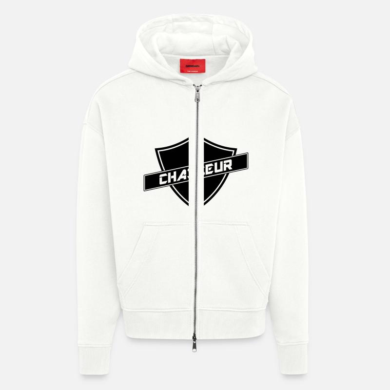 blason chasseur - Veste à capuche bio épaisse oversize fabriqué en UE - OFF WHITE
