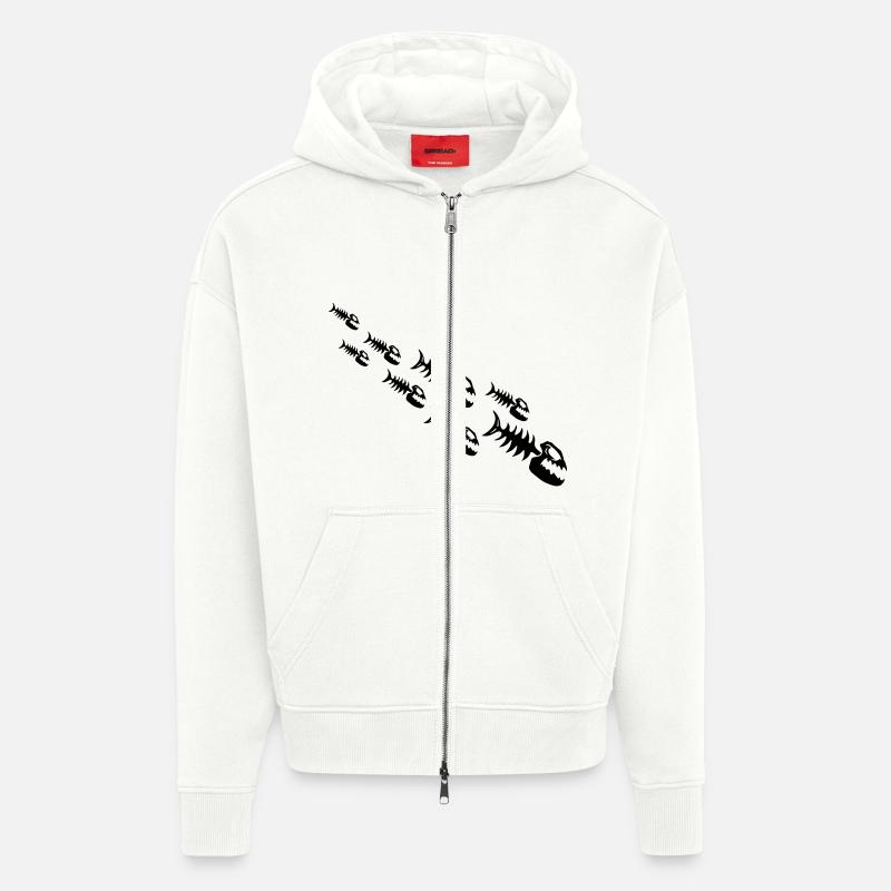 Fish Bone Monsters - Veste à capuche bio épaisse oversize fabriqué en UE - OFF WHITE