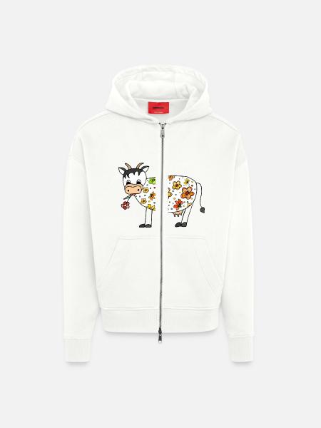 Vache - Veste à capuche bio épaisse oversize fabriqué en UE - OFF WHITE