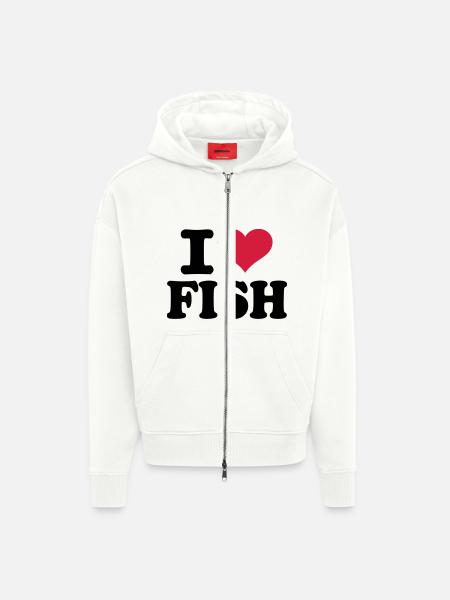 I love Fish - Zip Hoodie - made by SPREAD - OFF WHITE