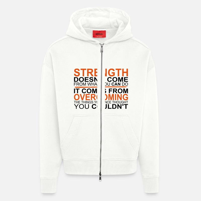 Strength comes from Overcoming - Veste à capuche bio épaisse oversize fabriqué en UE - OFF WHITE