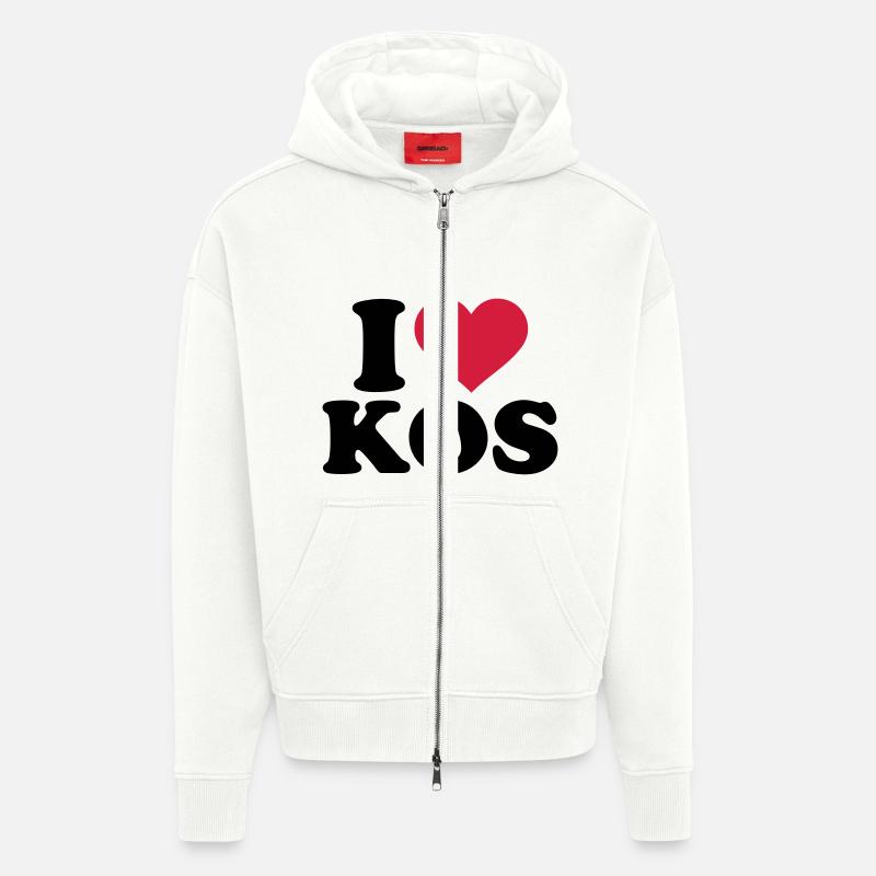 I love Kos - Veste à capuche bio épaisse oversize fabriqué en UE - OFF WHITE