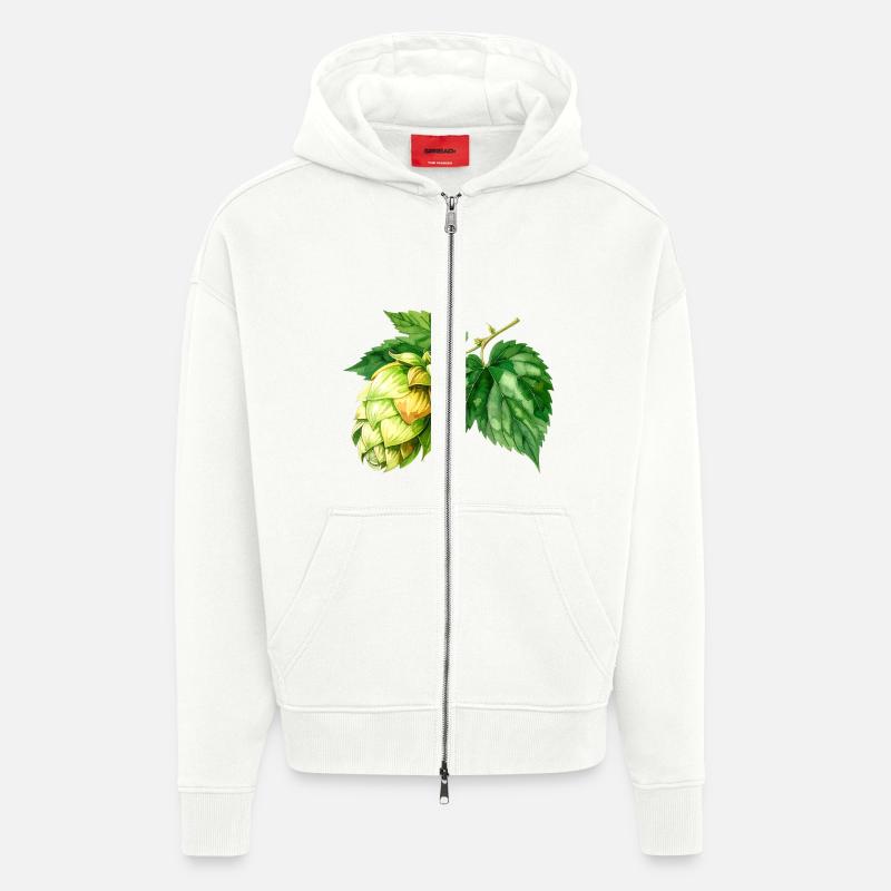 Houblon - aquarelle - Veste à capuche bio épaisse oversize fabriqué en UE - OFF WHITE