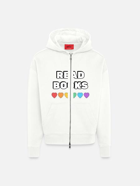 Read Books Rainbow Hearts - Zip Hoodie - made by SPREAD - OFF WHITE