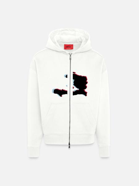 3d anaglyph HAITI green - Zip Hoodie - made by SPREAD - OFF WHITE