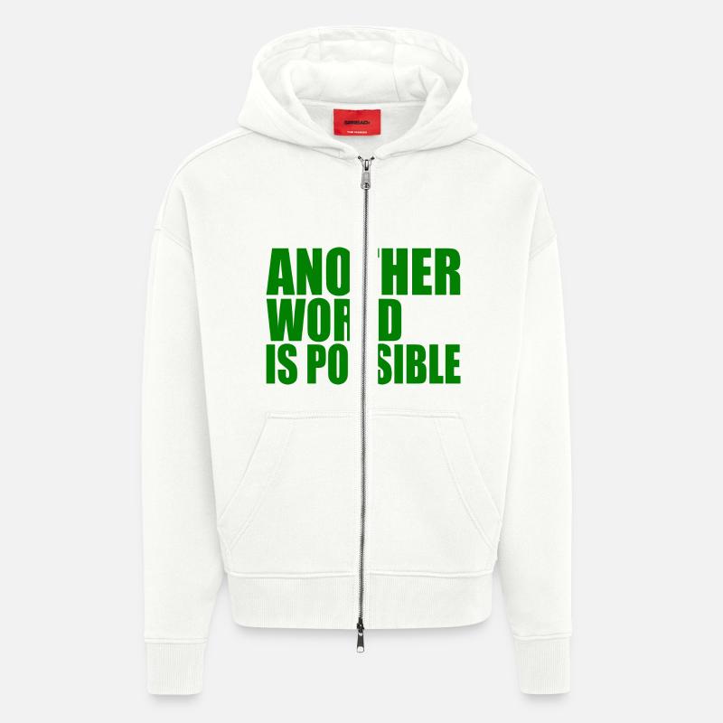 Another world is possible - Veste à capuche bio épaisse oversize fabriqué en UE - OFF WHITE