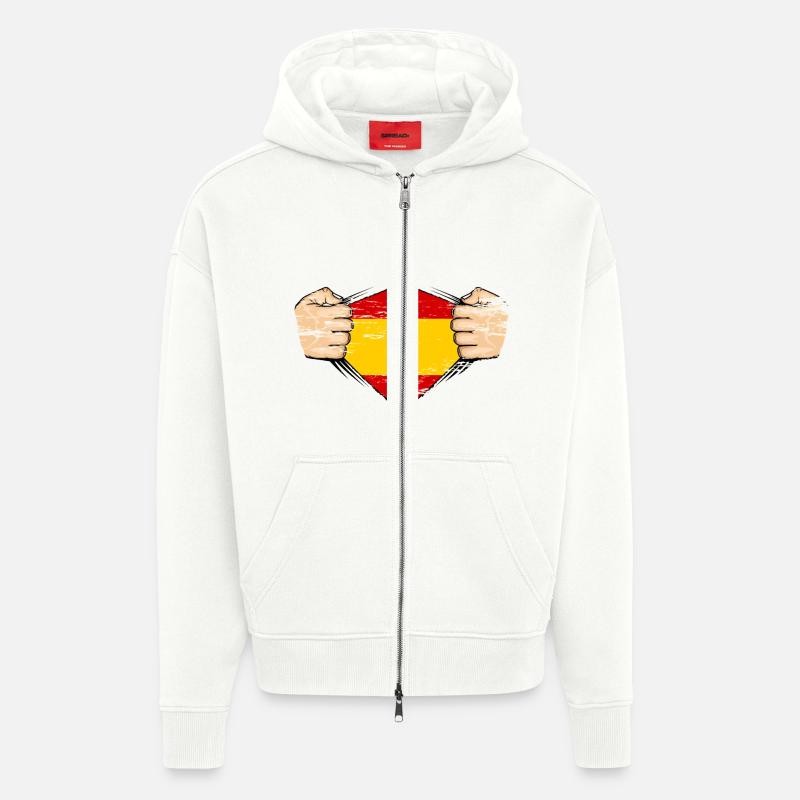 Drapeau espagnol utilisé - Veste à capuche bio épaisse oversize fabriqué en UE - OFF WHITE