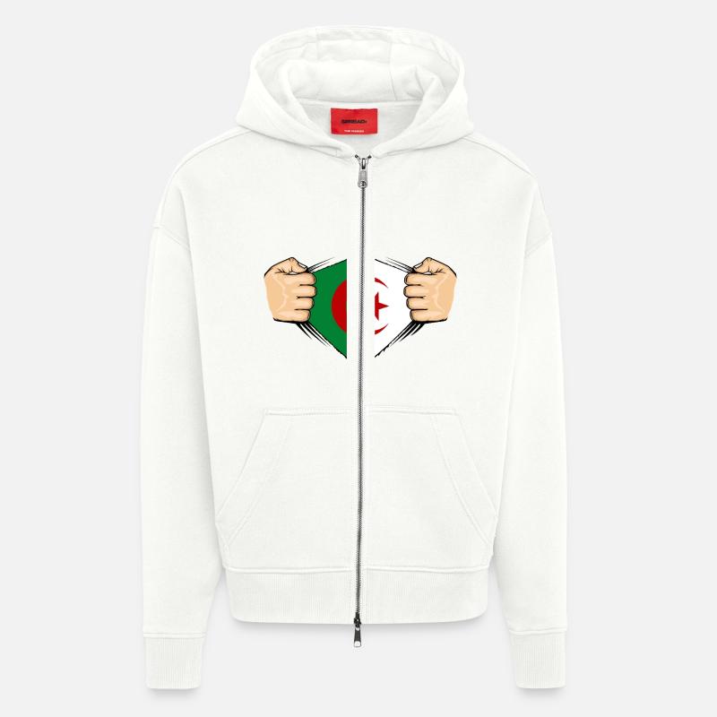 Conception du drapeau de l’Algérie - Veste à capuche bio épaisse oversize fabriqué en UE - OFF WHITE